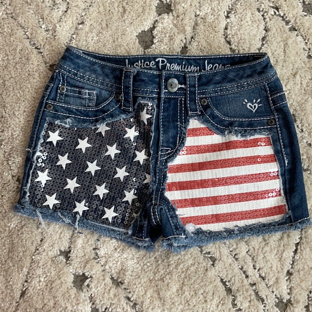 Justice Sequin Flag Shorts